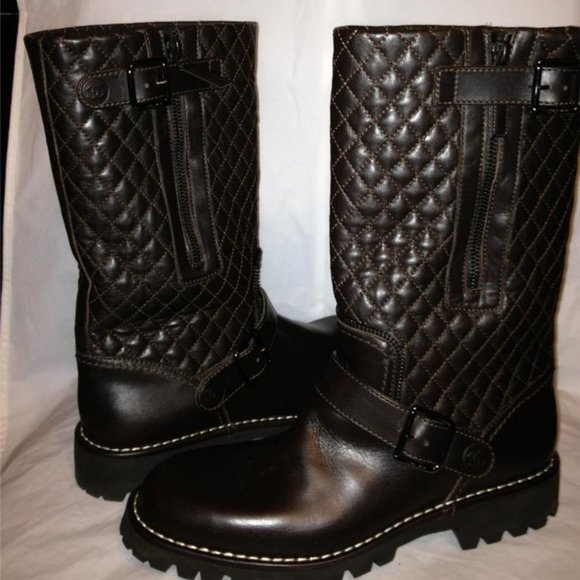 CHANEL 2013 Brown Quilted Leather Motorcycle Biker Zipper Buckled Boots - Picture 1 of 12